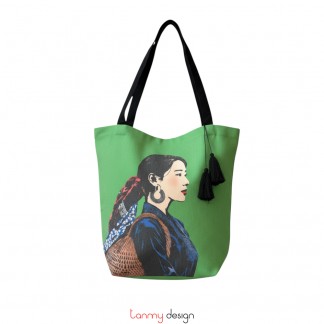 Tote linen bag printed with Vietnamese women-Miss Xuan